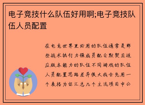 电子竞技什么队伍好用啊;电子竞技队伍人员配置